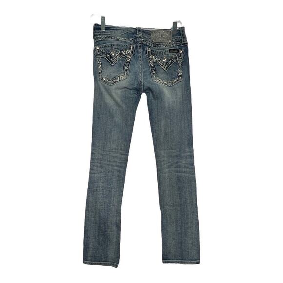 Miss Me Jeans Womens 2 26" Blue Signature Straight Light Wash Fading Embellished - Picture 2 of 8